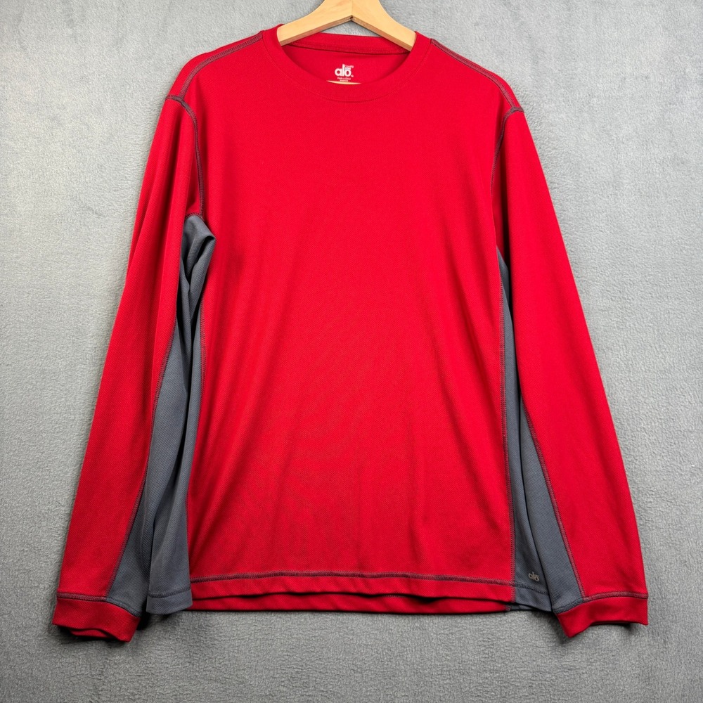 Alo Yoga CoolFit Mens Medium Red Gray Long Sleeve Performance Shirt‎ RN87370